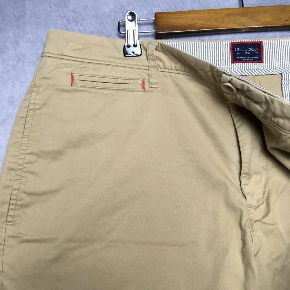 Untuckit Mens Tan Chino Shorts size 38 Flat Front Pockets Pima Cotton‎ Stretch